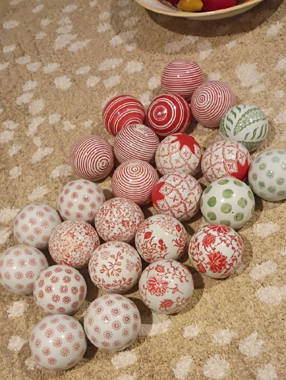Decorative Patterned Ceramic Balls - Red, White & Green Set